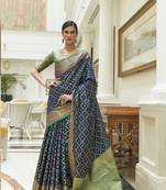 Navy Blue Traditional Indian thread Weaving Patola Silk bland Saree With Boluse 