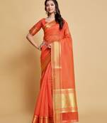 Ethnic And Girlish Peach Organza Saree For Traditional Looks
