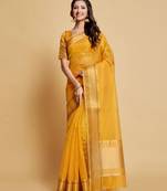 Ethnic And Girlish Yellow Organza Saree For Traditional Looks