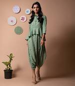 Green Seafoam Green Peplum Dhoti Jumpsuit