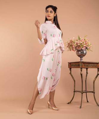 Pink Light Hearted Pink Peplum Dhoti Jumpsuit 4