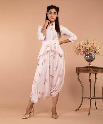 Pink Light Hearted Pink Peplum Dhoti Jumpsuit 1