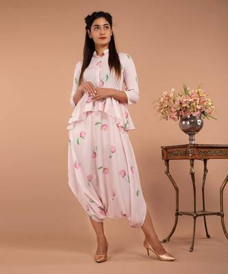 Pink Light Hearted Pink Peplum Dhoti Jumpsuit 5