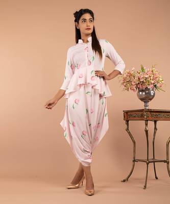 Pink Light Hearted Pink Peplum Dhoti Jumpsuit 6