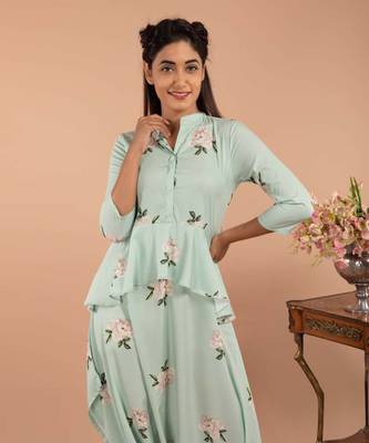 Mint Green Adriatic Mist Peplum Dhoti Jumpsuit 2