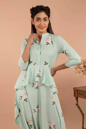 Mint Green Adriatic Mist Peplum Dhoti Jumpsuit