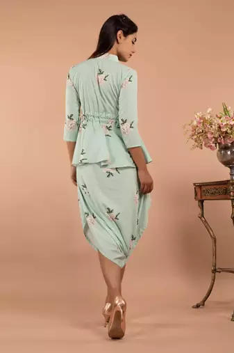 Mint Green Adriatic Mist Peplum Dhoti Jumpsuit