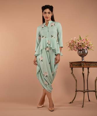 Mint Green Adriatic Mist Peplum Dhoti Jumpsuit 1