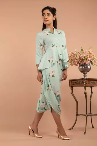 Mint Green Adriatic Mist Peplum Dhoti Jumpsuit