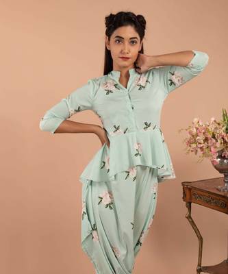 Mint Green Adriatic Mist Peplum Dhoti Jumpsuit 5