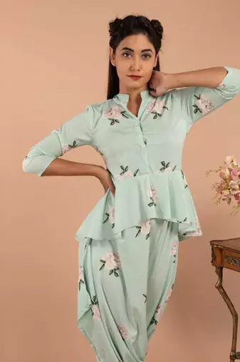 Mint Green Adriatic Mist Peplum Dhoti Jumpsuit