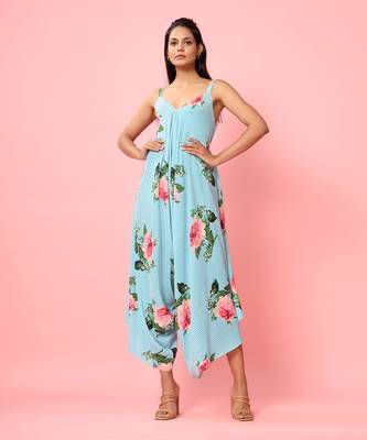 Blue Striped Floral Palazzo Jumpsuit 1
