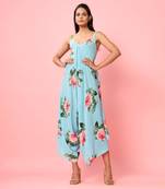 Blue Striped Floral Palazzo Jumpsuit