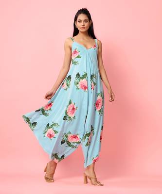Blue Striped Floral Palazzo Jumpsuit 2