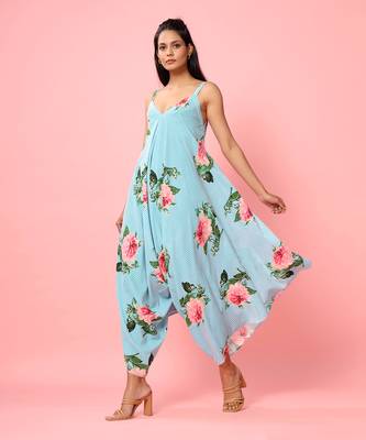 Blue Striped Floral Palazzo Jumpsuit 3