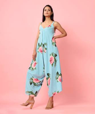 Blue Striped Floral Palazzo Jumpsuit 4