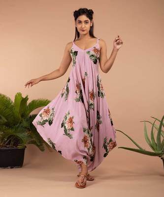 Pink Pink Striped Floral Palazzo Jumpsuit 1