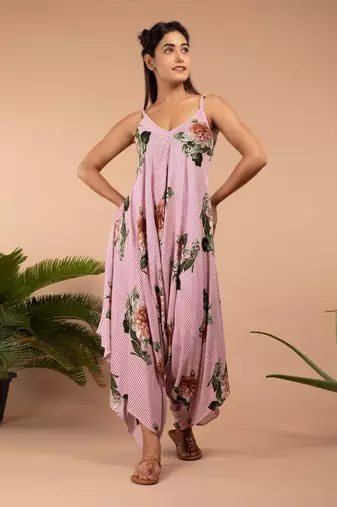 Pink Pink Striped Floral Palazzo Jumpsuit