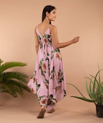 Pink Pink Striped Floral Palazzo Jumpsuit 4