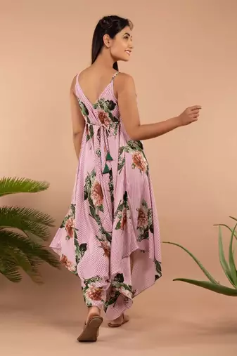Pink Pink Striped Floral Palazzo Jumpsuit