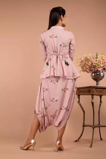 Pink Tuberose Pink Peplum Dhoti Jumpsuit