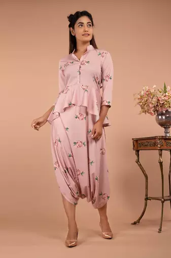 Pink Tuberose Pink Peplum Dhoti Jumpsuit