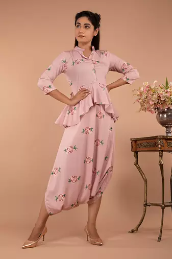 Pink Tuberose Pink Peplum Dhoti Jumpsuit
