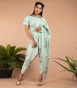 Mint Green Adriatic Mist Dhoti Saree Pants & Top