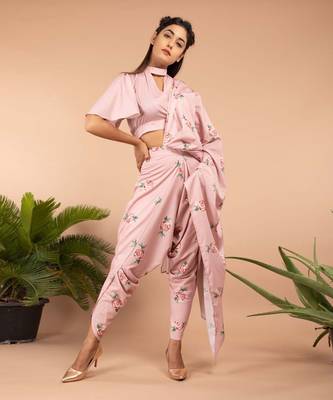 Pink Tuberose Pink Dhoti Saree Pants & Top 1