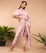 Pink Tuberose Pink Dhoti Saree Pants & Top