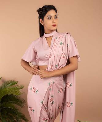 Pink Tuberose Pink Dhoti Saree Pants & Top 2