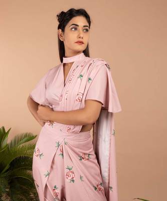 Pink Tuberose Pink Dhoti Saree Pants & Top 3