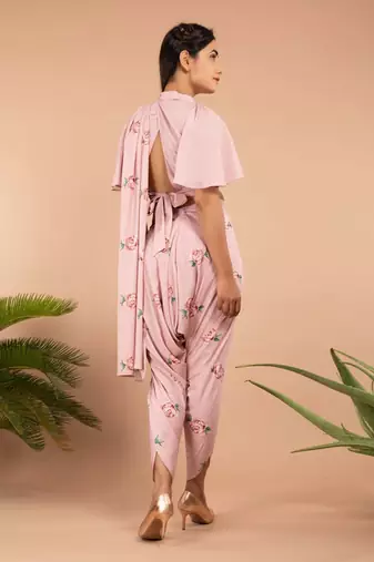 Pink Tuberose Pink Dhoti Saree Pants & Top