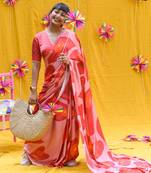 Suta Pink Printed Modal viscose Saree WITH FALL