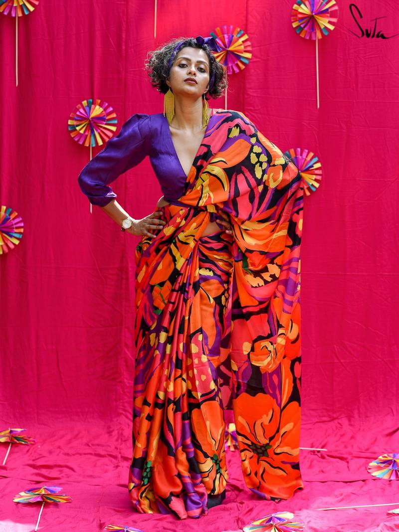 Suta Multicolour Printed Modal viscose Saree WITH FALL