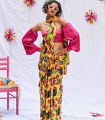 Suta Yellow Printed Modal viscose Saree WITH FALL