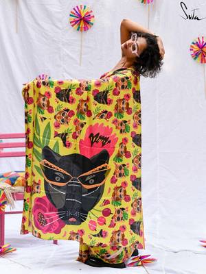 Suta Yellow Printed Modal viscose Saree WITH FALL 2