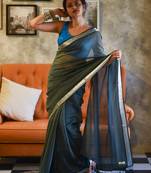 Suta Grey Solid/Plain Cotton Saree WITH FALL
