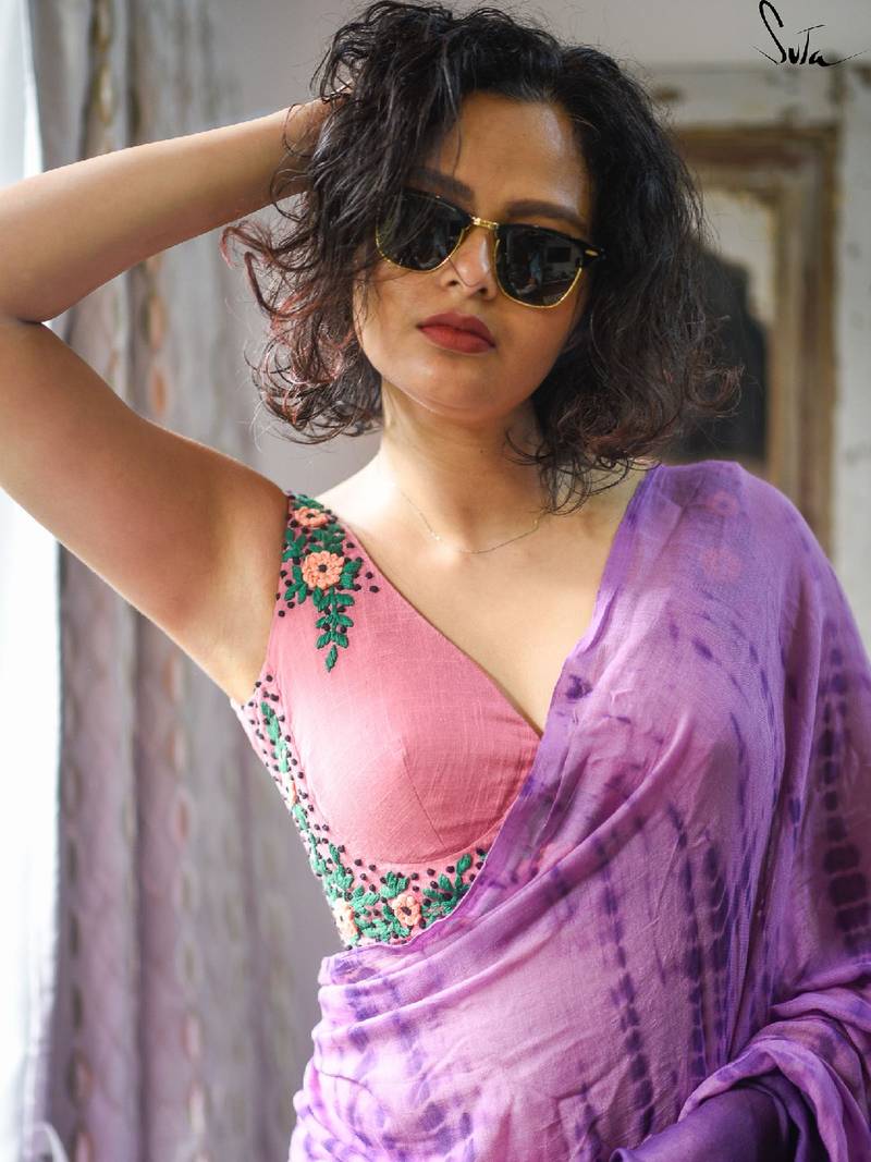 Suta Women''S Pink Embroidered Cotton Saree Blouse'