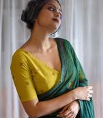 'Suta Women''S Yellow Solid Cotton Saree Blouse'