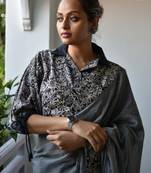 'Suta Women''S Black Kalamkari Cotton Saree Blouse'
