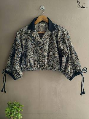 'Suta Women''S Black Kalamkari Cotton Saree Blouse' 3
