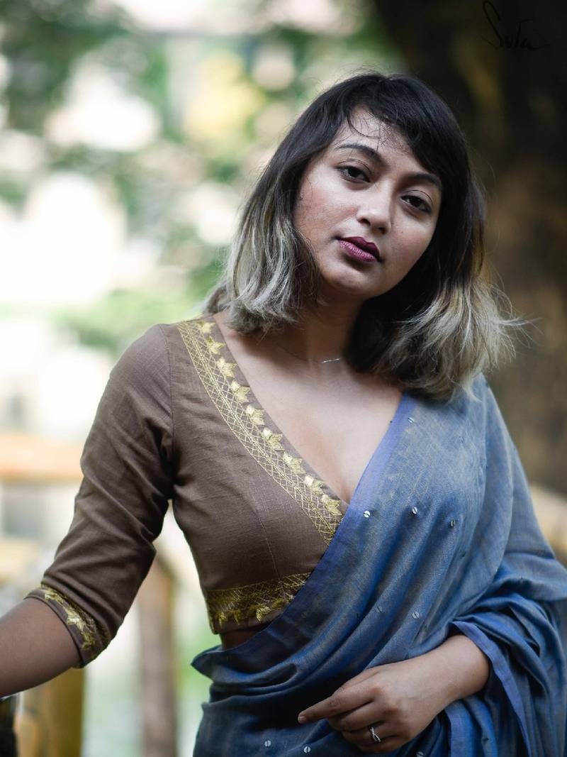 'Suta Women''S Beige Woven Cotton Saree Blouse'