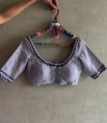 'Suta Women''S Grey Embroidered Cotton Saree Blouse'