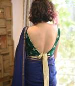 'Suta Women''S Green Embroidered Velvet Saree Blouse'