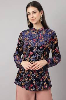 Blue printed velvet tunics