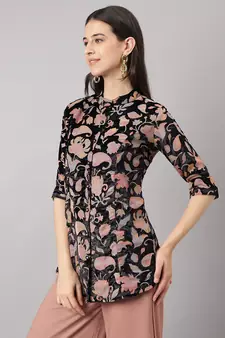 Black printed velvet tunics