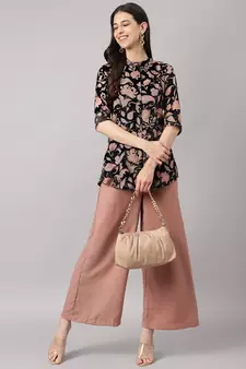 Black printed velvet tunics