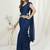 Midnight Blue Plain Ready To Wear Silk Saree With Blouse