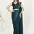 Teal Blue Plain Ready To Wear Silk Saree With Blouse